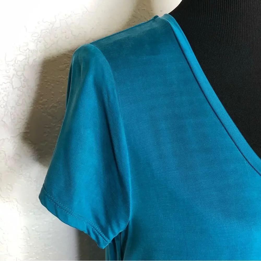 Anthropologie Dolan turquoise blue green mixed material tunic dress size Small